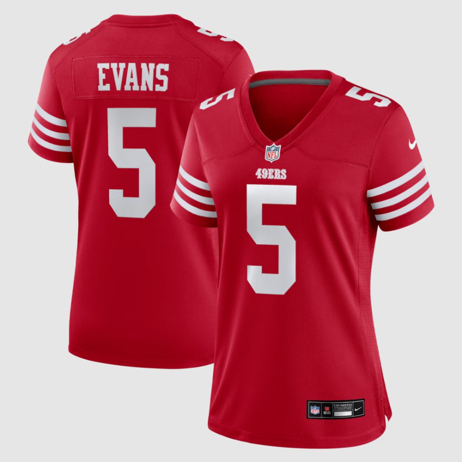 women's San Francisco 49ers Uniform 5 Mike Evans Jersey Stitched Activewear Red Shirt