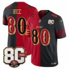 adult & youth SF 49ers Uniform 80 Jerry Rice Jersey Stitched 80th Years Patch Split Red/Black Shirt
