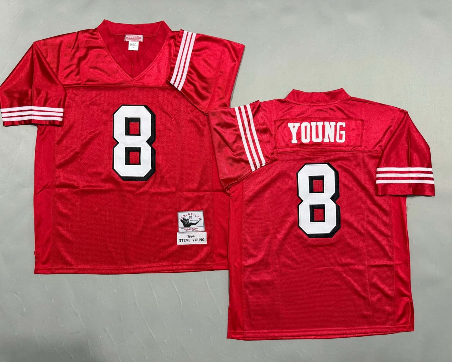 adult SF 49ers Uniform 8 Steve Young Jersey Stitched Activewear Red M&N Throwback Mesh Shirt