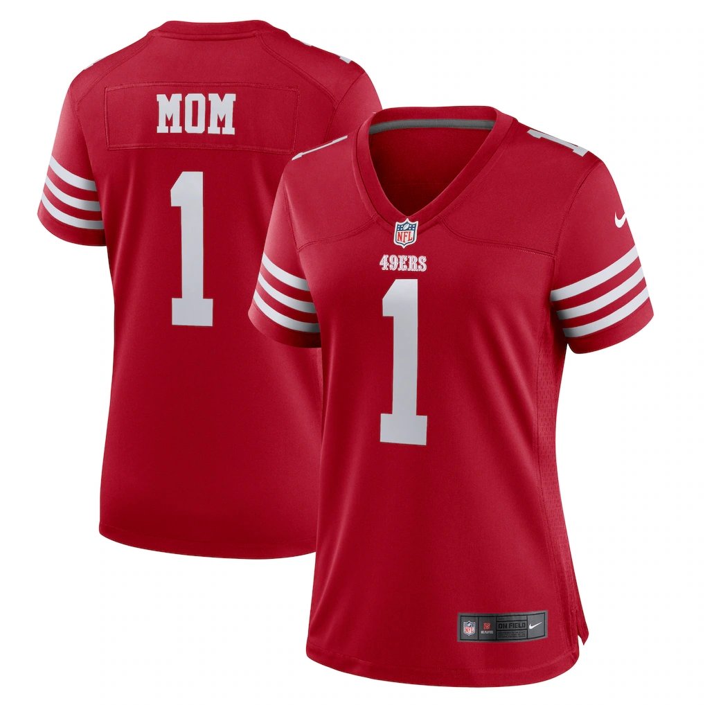 women's San Francisco 49ers Uniform Number 1 Mom Jersey Stitched Activewear Red Shirt