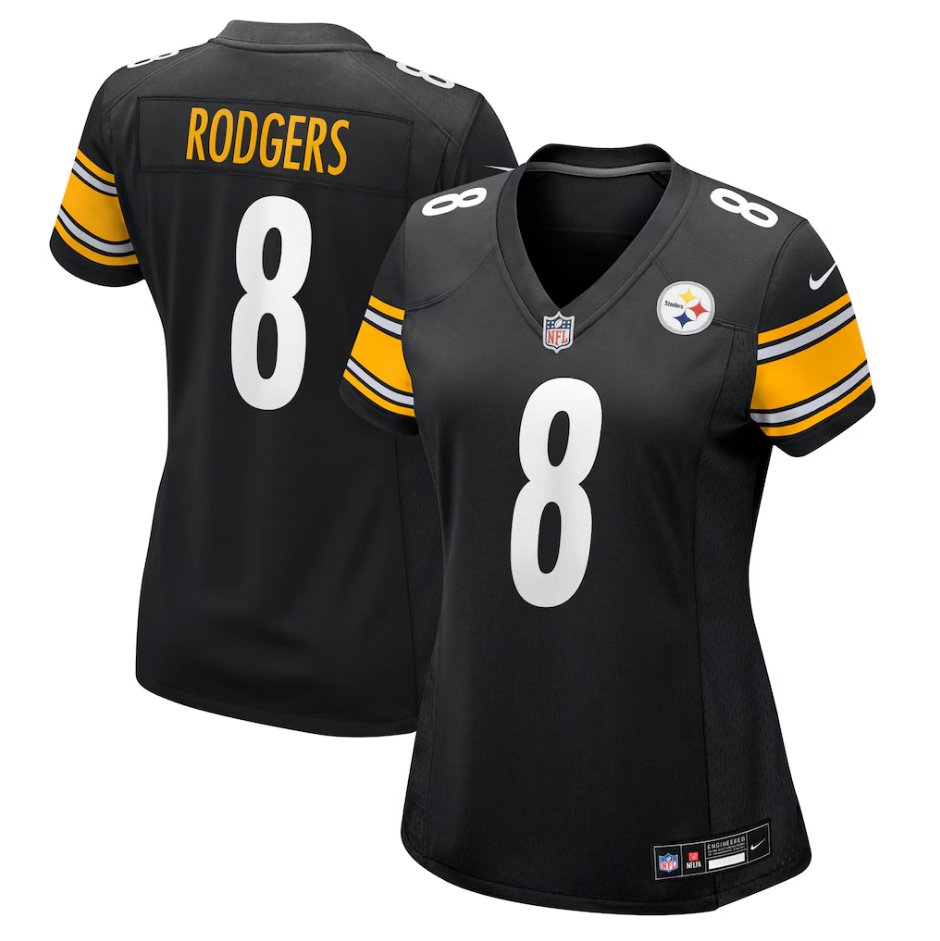 women's Pittsburgh Steelers Uniform 8 Aaron Rodgers Jersey Stitched Activewear Black Shirt