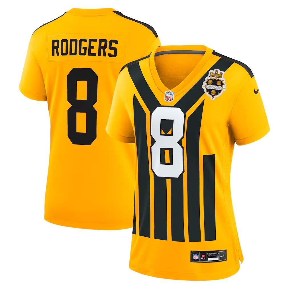 women's Steelers Uniform 8 Aaron Rodgers Jersey Stitched Activewear 1933 Throwback Gold Shirt