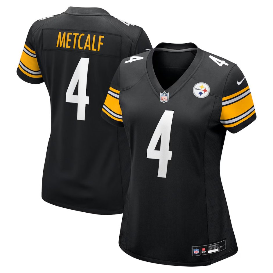 women's Pittsburgh Steelers Uniform 4 DK Metcalf Jersey Stitched Activewear Black Shirt