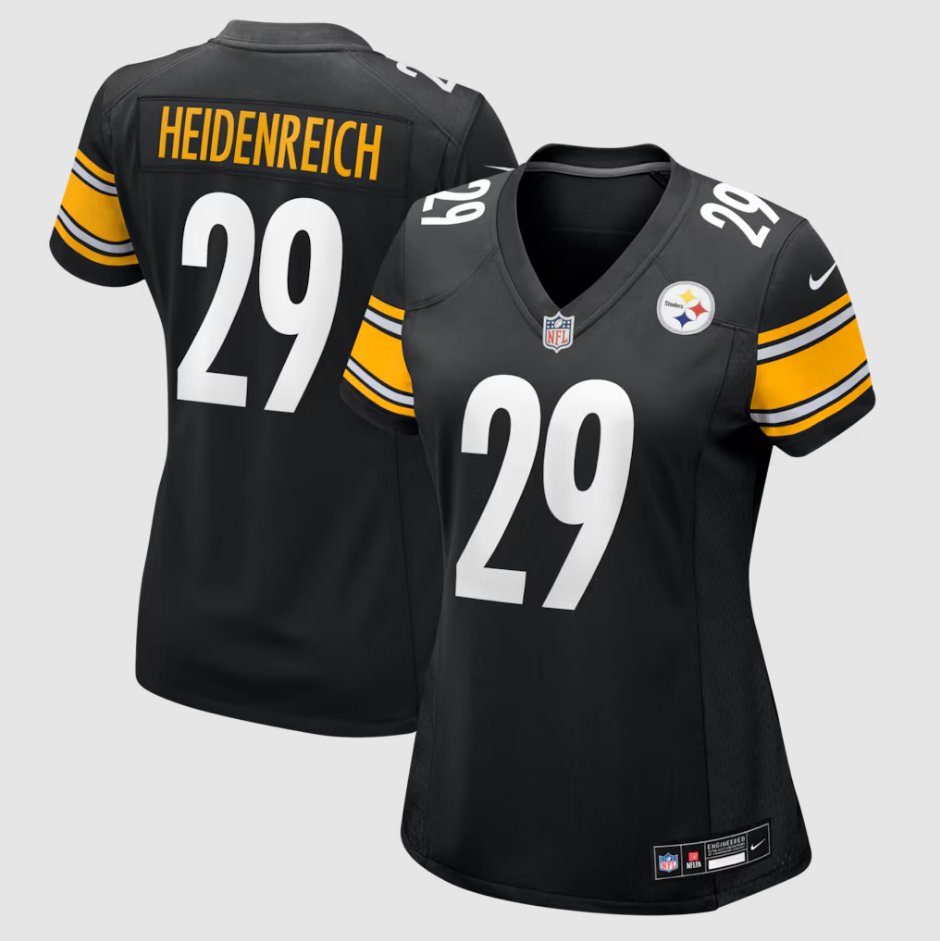 women's Pittsburgh Steelers Uniform 29 Eli Heidenreich Jersey Stitched Activewear Black Shirt