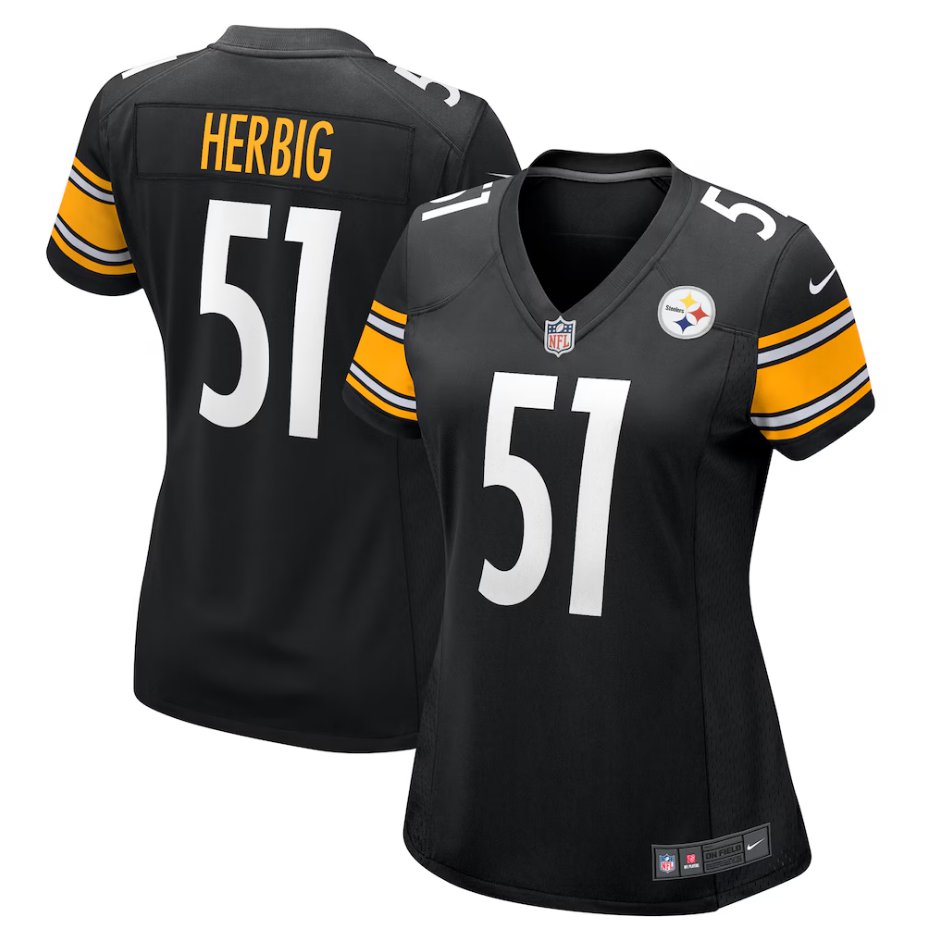 women's Pittsburgh Steelers Uniform 51 Nick Herbig Jersey Stitched Activewear Black Shirt