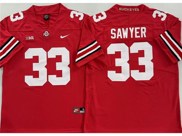 adult & youth Ohio State Buckeyes Uniform 33 Jack Sawyer Jersey College Activewear Red Stitched