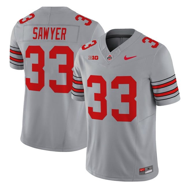 adult & youth Ohio State Buckeyes Uniform 33 Jack Sawyer Jersey College Activewear Gray Stitched