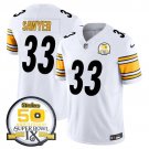 adult & youth,toddler Steelers 33 Jack Sawyer Jersey White 50th Anniversary Of Super Bowl IX Patch