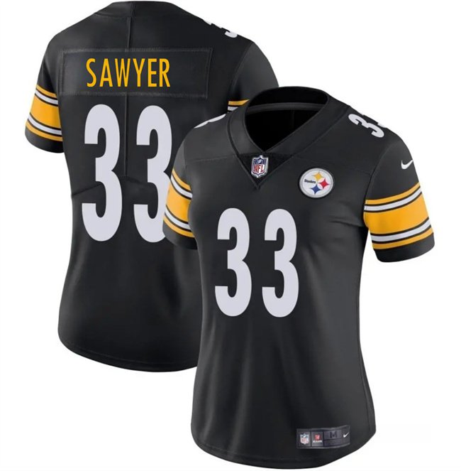 women's Pittsburgh Steelers Uniform 33 Jack Sawyer Jersey Stitched Activewear Black Shirt