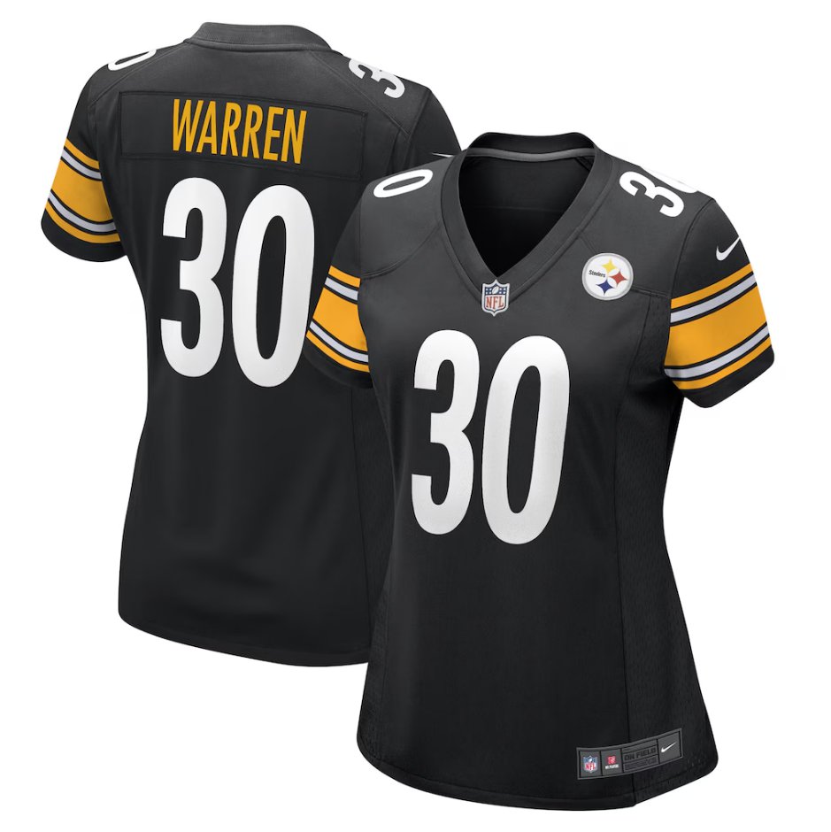 women's Pittsburgh Steelers Uniform 30 Jaylen Warren Jersey Stitched Activewear Black Shirt