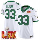 adult & youth Eagles Uniform 33 Cooper DeJean Jersey Stitched White-Green 2025 Super Bowl LIX Patch