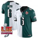 adult & youth Philadelphia 6 DeVonta Smith Jersey White/Green Split Eagles Logo Super Bowl LIX Patch