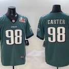 adult & youth,toddler Eagles Uniform 98 Jalen Carter Jersey Stitched Green 2025 Super Bowl LIX Patch