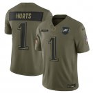 adult Eagles Uniform 1 Jalen Hurts Jersey Stitched Activewear Olive 2025 Salute To Service Shirt
