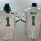 adult & youth Eagles Uniform 1 Jalen Hurts Jersey Stitched White-Green 2025 Super Bowl LIX Patch