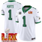 adult & youth Eagles 1 Jalen Hurts Jersey Stitched White-Green 2025 Super Bowl LIX with C Patch