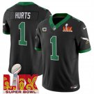 adult & youth Eagles 1 Jalen Hurts Jersey Stitched Black-Green 2025 Super Bowl LIX with C Patch