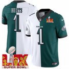 adult & youth Eagles 1 Jalen Hurts Jersey Stitched Shirt White/Green Split 2025 Super Bowl LIX Patch