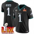 adult & youth,toddler Eagles 1 Jalen Hurts Jersey Stitched Black 2025 Super Bowl LIX with C Patch