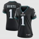 women's Philadelphia Eagles Uniform 1 Jalen Hurts Jersey Stitched Activewear Black Shirt