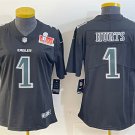 women's Eagles Uniform 1 Jalen Hurts Jersey Stitched Black 2025 Super Bowl LIX Patch Fashion Shirt