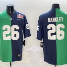 adult & youth Eagles / Nittany Lions 26 Saquon Barkley Jersey Green/Navy Split 2025 Super Bowl LIX