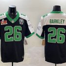 adult Eagles 26 Saquon Barkley Jersey Stitched Black 2025 Super Bowl LIX and Jerome Brown Patch