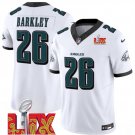 adult & youth,toddler Eagles 26 Saquon Barkley Jersey Stitched White 2025 Super Bowl LIX Patch