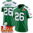 adult Eagles Uniform 26 Saquon Barkley Jersey Stitched Green-White 2025 Super Bowl LIX Patch