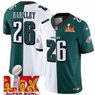 adult & youth Eagles 26 Saquon Barkley Jersey Stitched White/Green Split 2025 Super Bowl LIX Patch