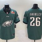 adult Eagles Uniform 26 Saquon Barkley Jersey Green 2025 Super Bowl LIX Patch Team Big Logo