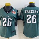 women's Eagles Uniform 26 Saquon Barkley Jersey Stitched Green 2025 Super Bowl LIX Patch Shirt