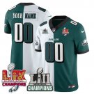 adult & youth Eagles 00 Custom name number Jersey LII-LIX Super Bowl Champions White/Green Split