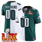 adult & youth Eagles 00 Custom name number Jersey 2025 Super Bowl LIX Patch White/Green Split