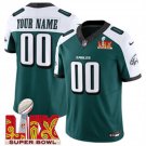 adult & youth Eagles Uniform 00 Custom name number Jersey Stitched Green-White Super Bowl LIX Patch