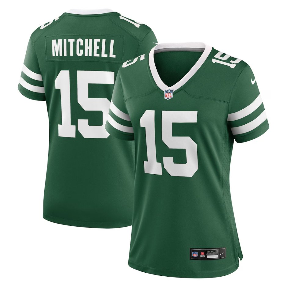 women's New York Jets Uniform 15 Adonai Mitchell Jersey Stitched Activewear Green Shirt