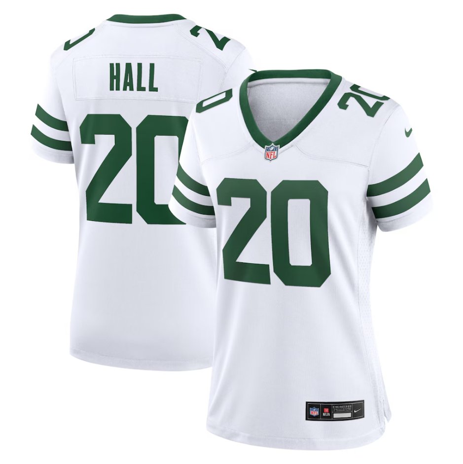 women's New York Jets Uniform 20 Breece Hall Jersey Stitched Activewear White Shirt