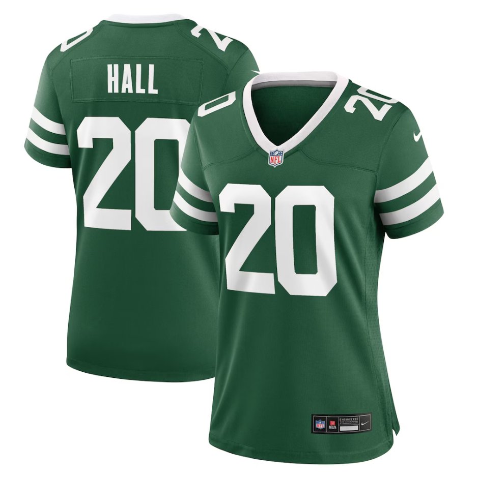 women's New York Jets Uniform 20 Breece Hall Jersey Stitched Activewear Green Shirt