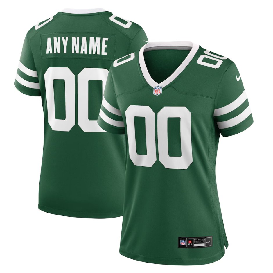 Women's New York Jets Uniform 00 Custom name number Jersey Stitched Activewear Green Shirt
