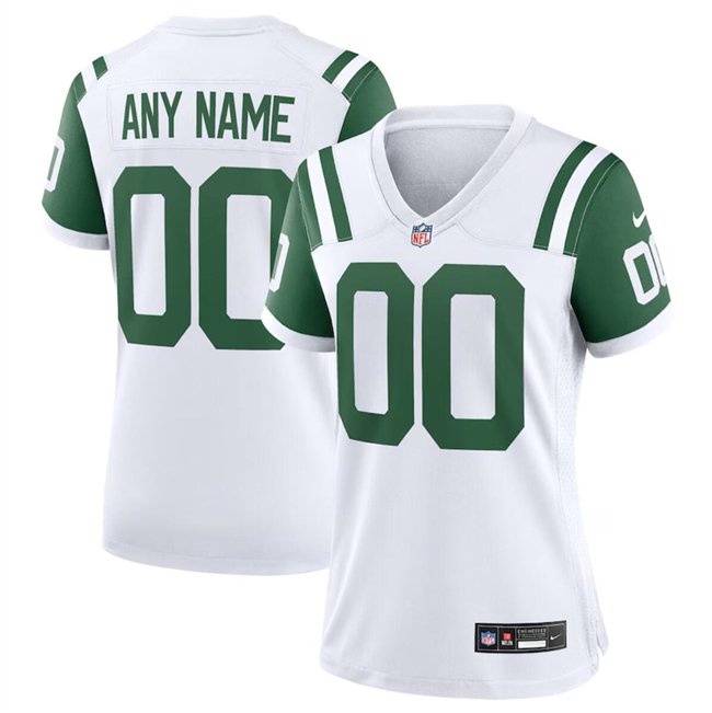 Women's New York Jets Uniform 00 Custom name number Jersey Stitched Activewear White Classic