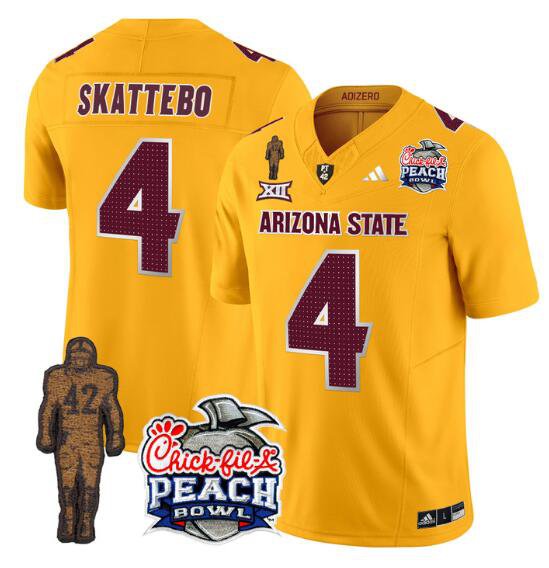 adult & youth Arizona Sun Devils 4 Cam Skattebo Jersey College Gold Pat Tillman & Peach Bowl Patch