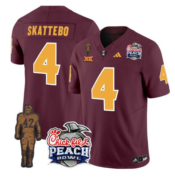 adult & youth Arizona Sun Devils 4 Cam Skattebo Jersey College Maroon Pat Tillman & Peach Bowl Patch