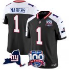 adult & youth NY Giants 1 Malik Nabers Jersey Stitched Black-White 100th Season and State Patch