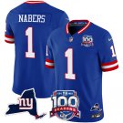 adult & youth NY Giants Uniform 1 Malik Nabers Jersey Stitched Royal 100th Season and State Patch