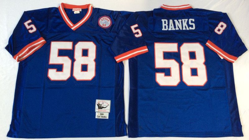 adult NY Giants Uniform 58 Carl Banks Jersey Stitched Activewear Blue M&N Throwback Mesh Shirt