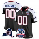 adult & youth NY Giants 00 Custom name number Jersey Black-White 100th Season and State Patch