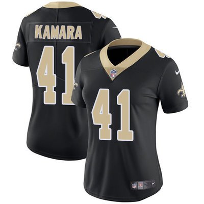 women's New Orleans Saints Uniform 41 Alvin Kamara Jersey Stitched Activewear Black Shirt