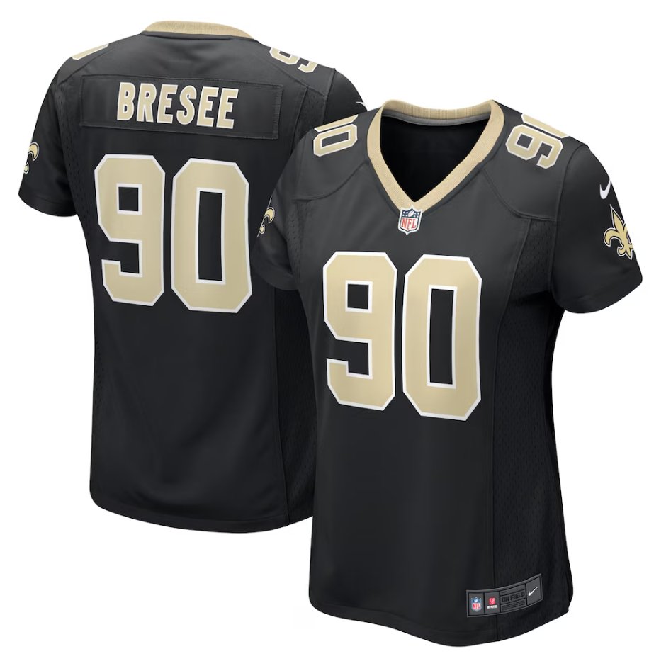 women's New Orleans Saints Uniform 90 Bryan Bresee Jersey Stitched Activewear Black Shirt