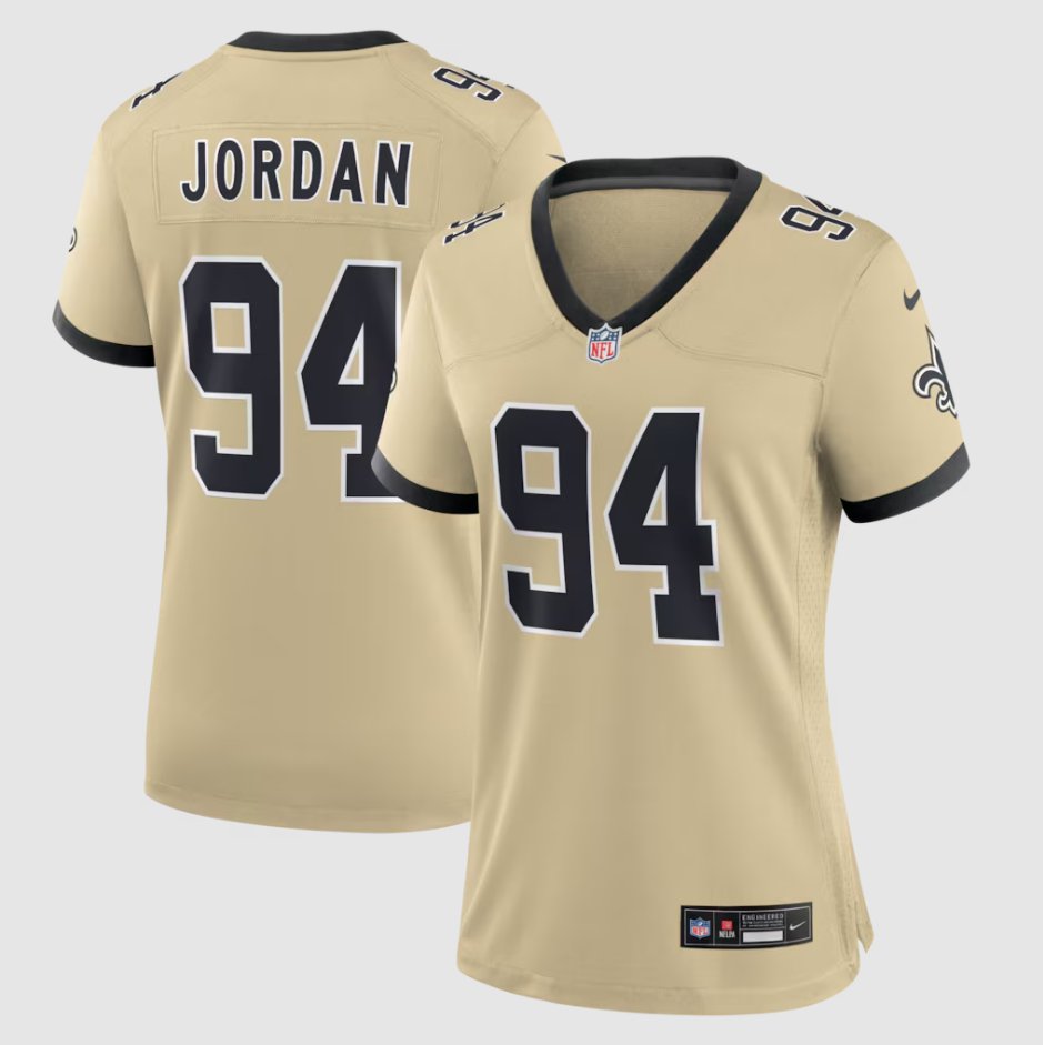 women's New Orleans Saints Uniform 94 Cameron Jordan Jersey Stitched Activewear Gold Shirt