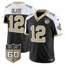 adult & youth Saints Uniform 12 Chris Olave Jersey Stitched Black-White 60th Anniversary Patch